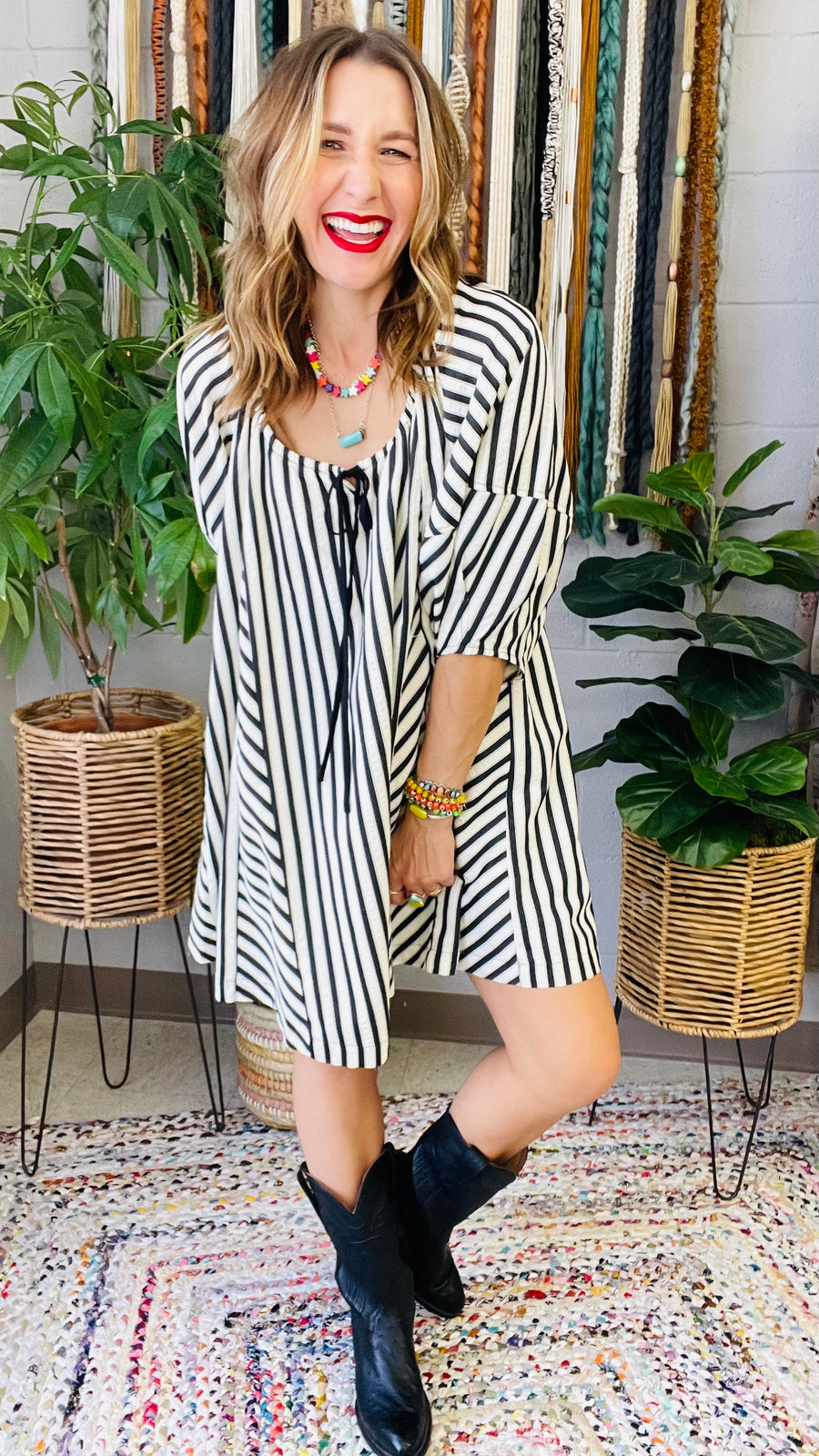 Kelsi Black & White Stripe Oversized Dress