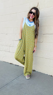 Floral Breeze Cotton Jersey Jumpsuit - Kiwi
