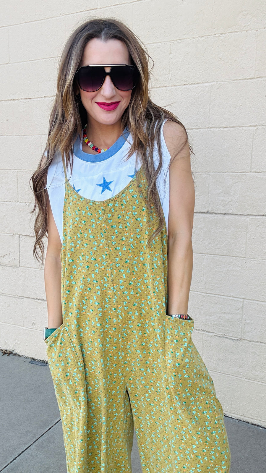 Floral Breeze Cotton Jersey Jumpsuit - Kiwi