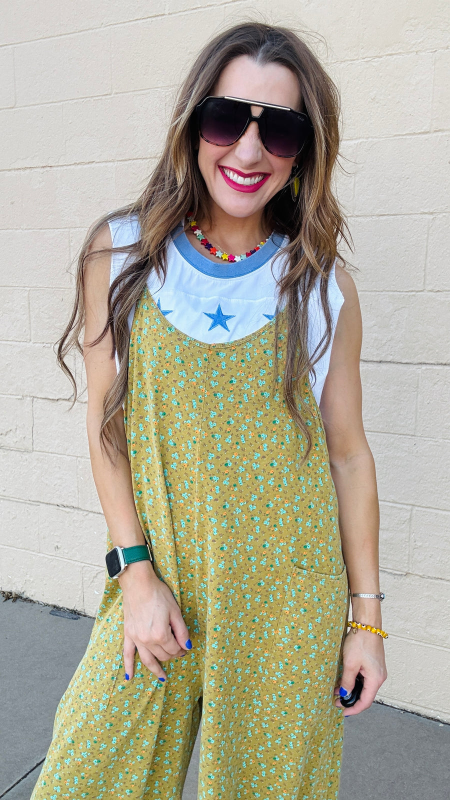 Floral Breeze Cotton Jersey Jumpsuit - Kiwi
