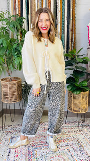 Wild Child Leopard Print Barrel Leg Pants