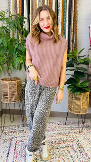 Wild Child Leopard Print Barrel Leg Pants