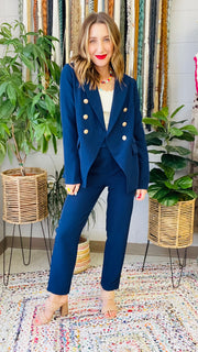 Boss Babe Gold Coin Button Blazer- Navy