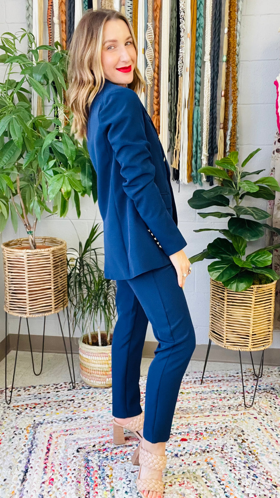 Boss Babe Gold Coin Button Blazer- Navy