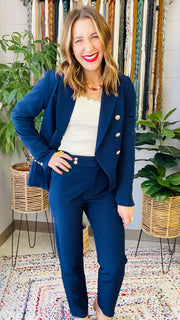 Boss Babe Gold Coin Button Blazer- Navy