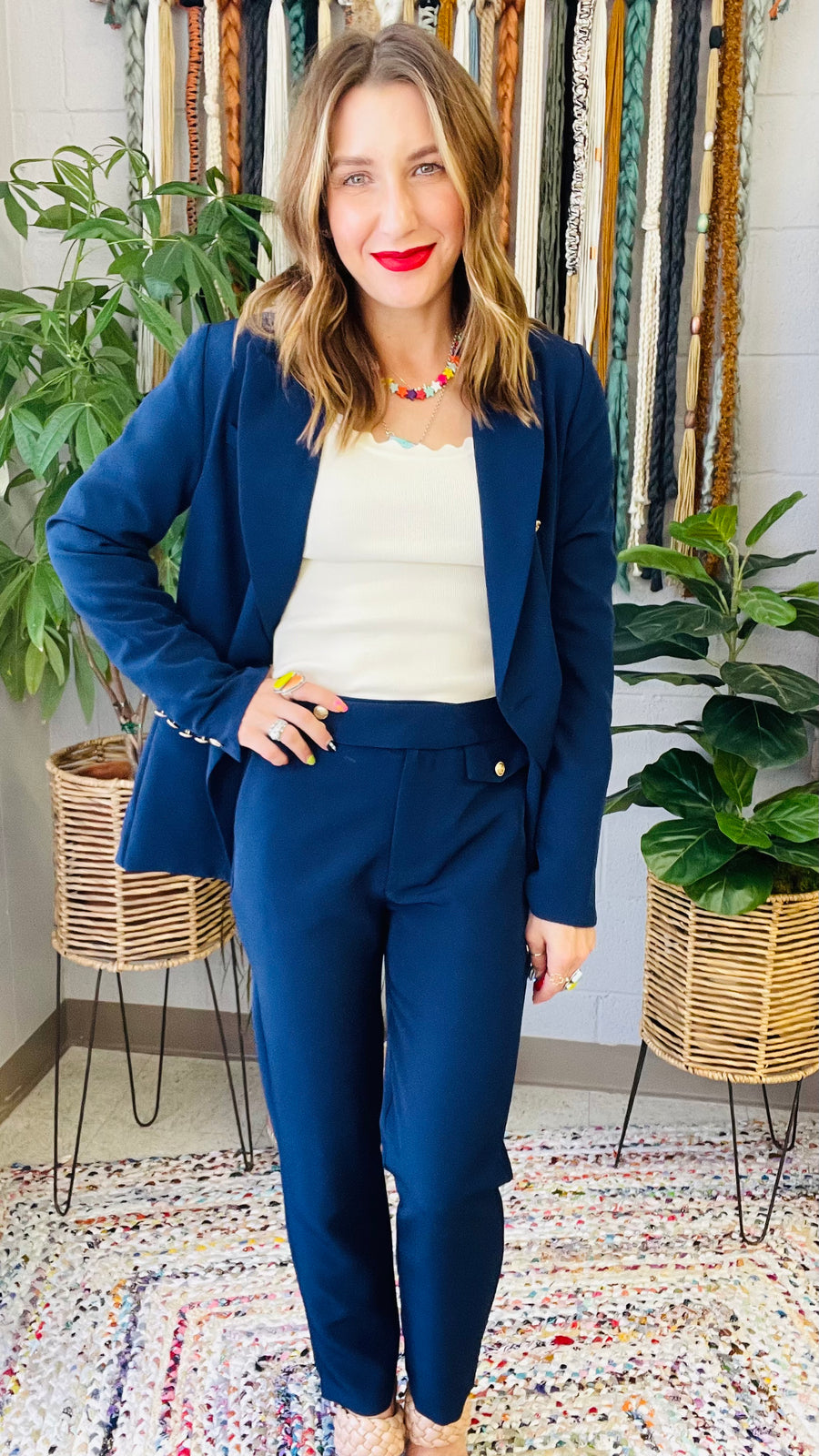 Boss Babe Gold Coin Button Blazer- Navy