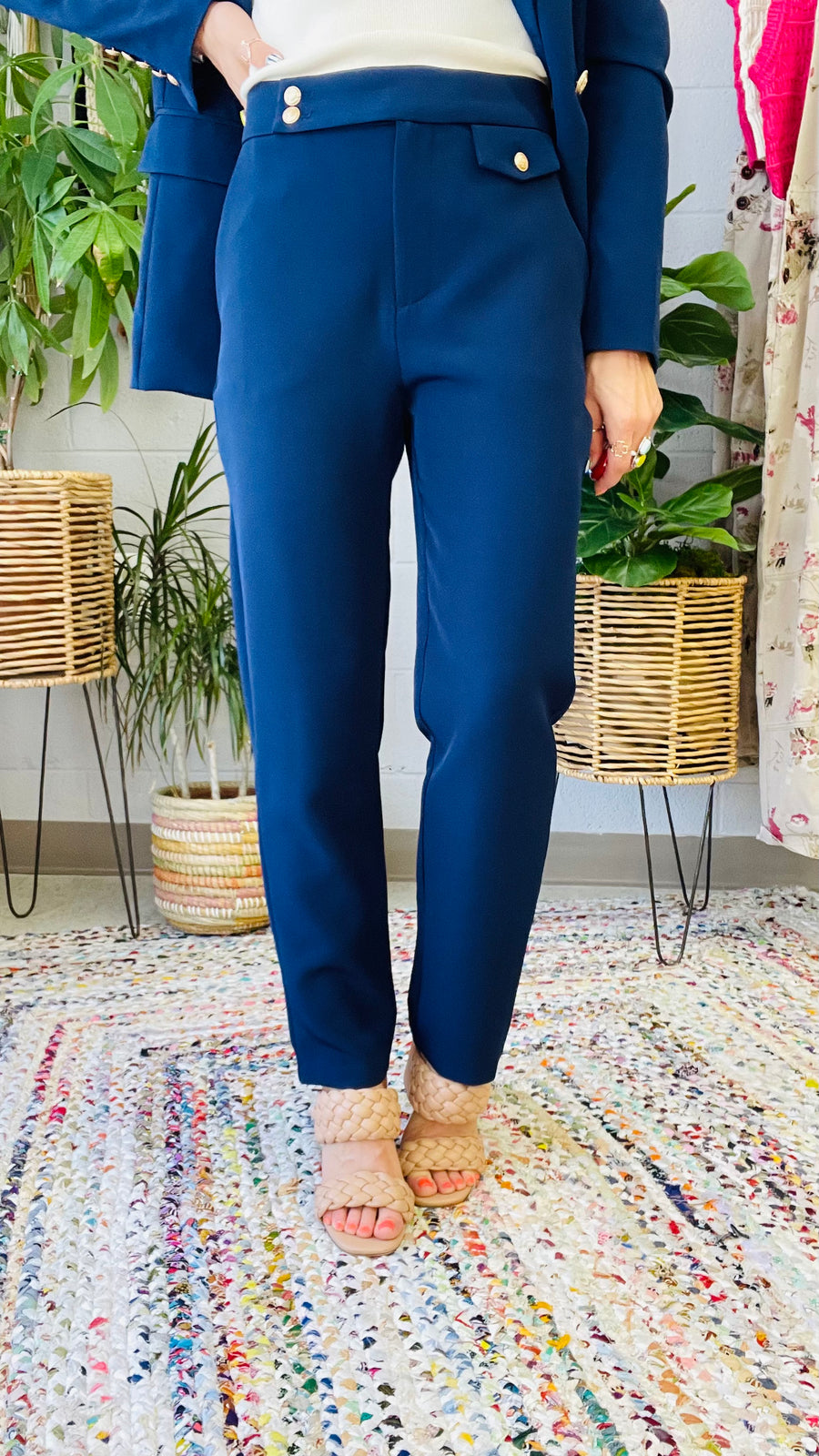 Navy Boss Babe Midi Straight Leg Pants