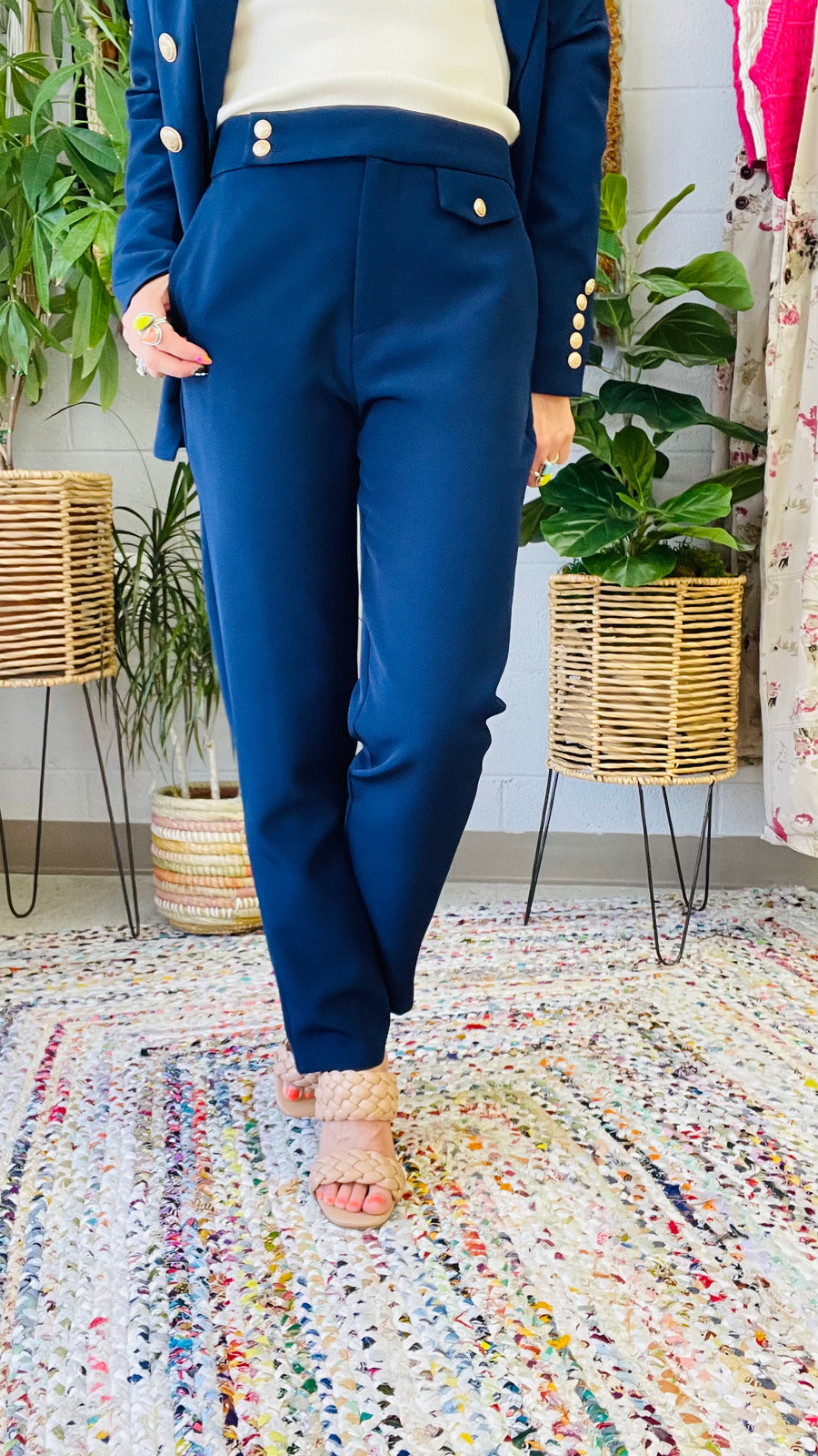 Navy Boss Babe Midi Straight Leg Pants