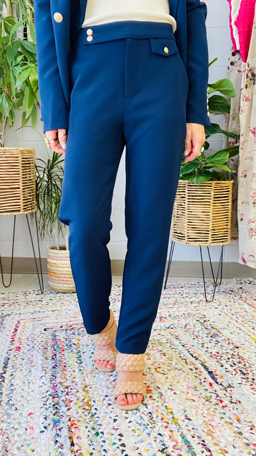 Navy Boss Babe Midi Straight Leg Pants