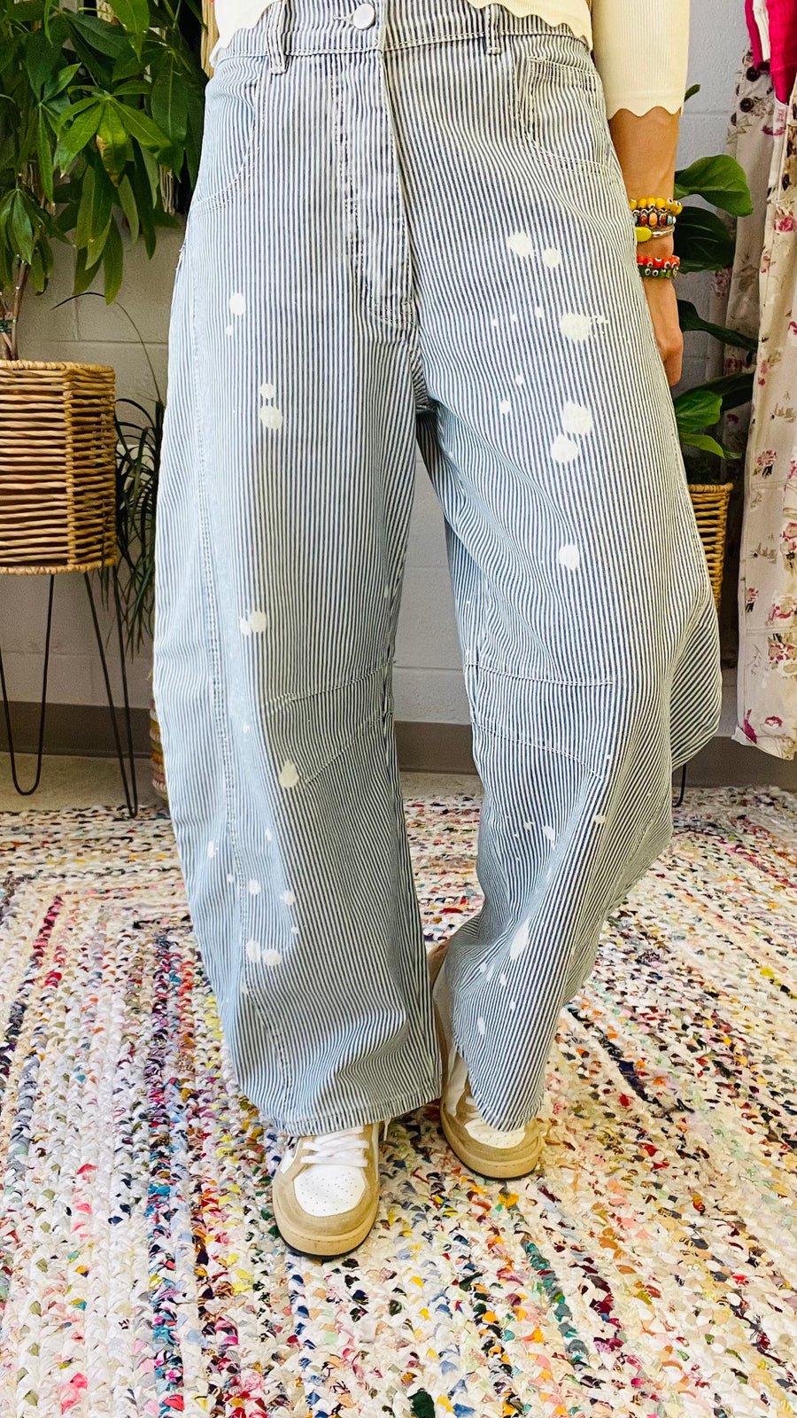 Pinstripe Penny Barrel Leg Pants