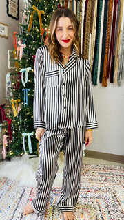 Black & White Striped Silk PJ Set