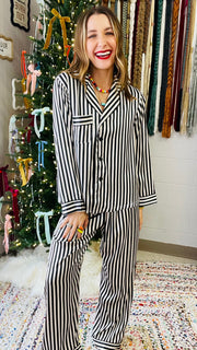 Black & White Striped Silk PJ Set