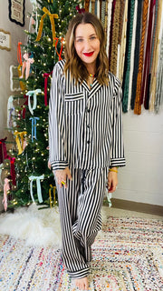 Black & White Striped Silk PJ Set