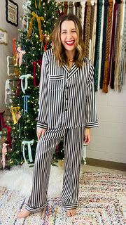 Black & White Striped Silk PJ Set