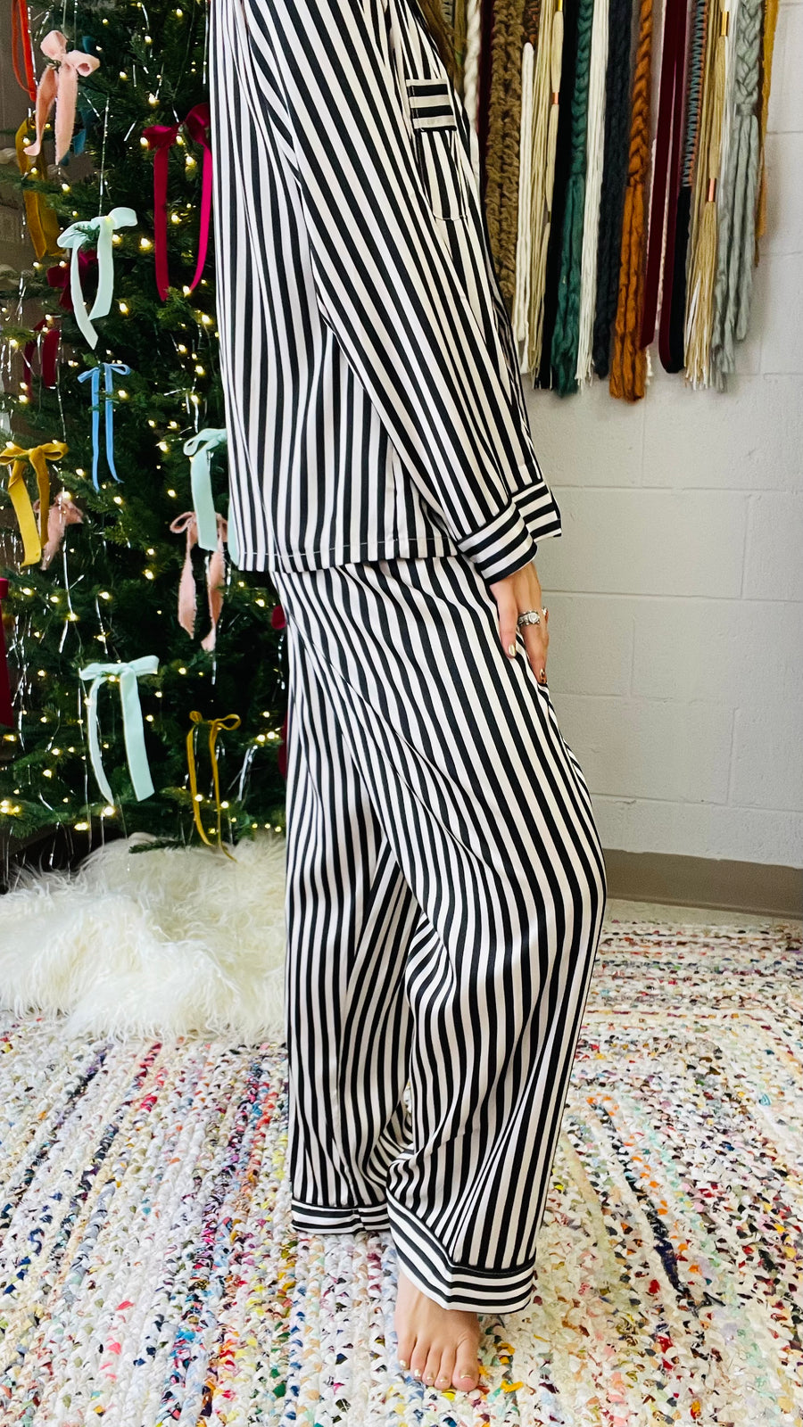 Black & White Striped Silk PJ Set