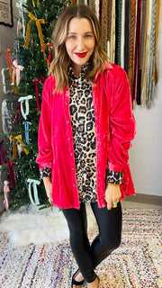 Satin Leopard Print Button-Down Blouse