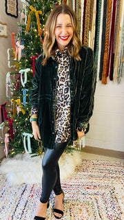 Satin Leopard Print Button-Down Blouse