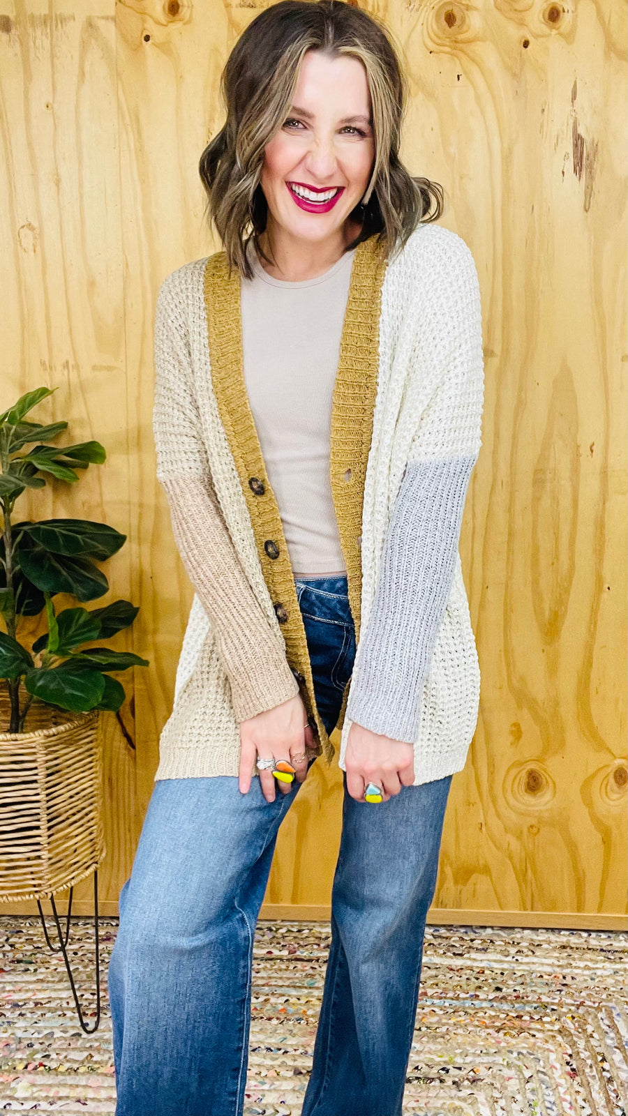 Laney Chunky Open Knit Cardigan- Taupe Combo