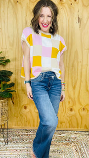 Tayler Color Block Checkered Knit Top