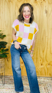 Tayler Color Block Checkered Knit Top