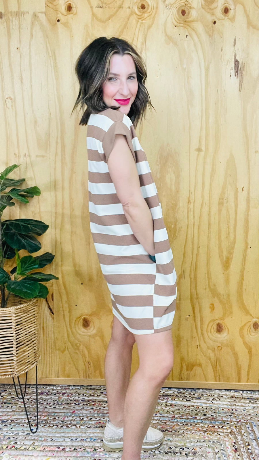 Light Mocha and Cream Striped Dress