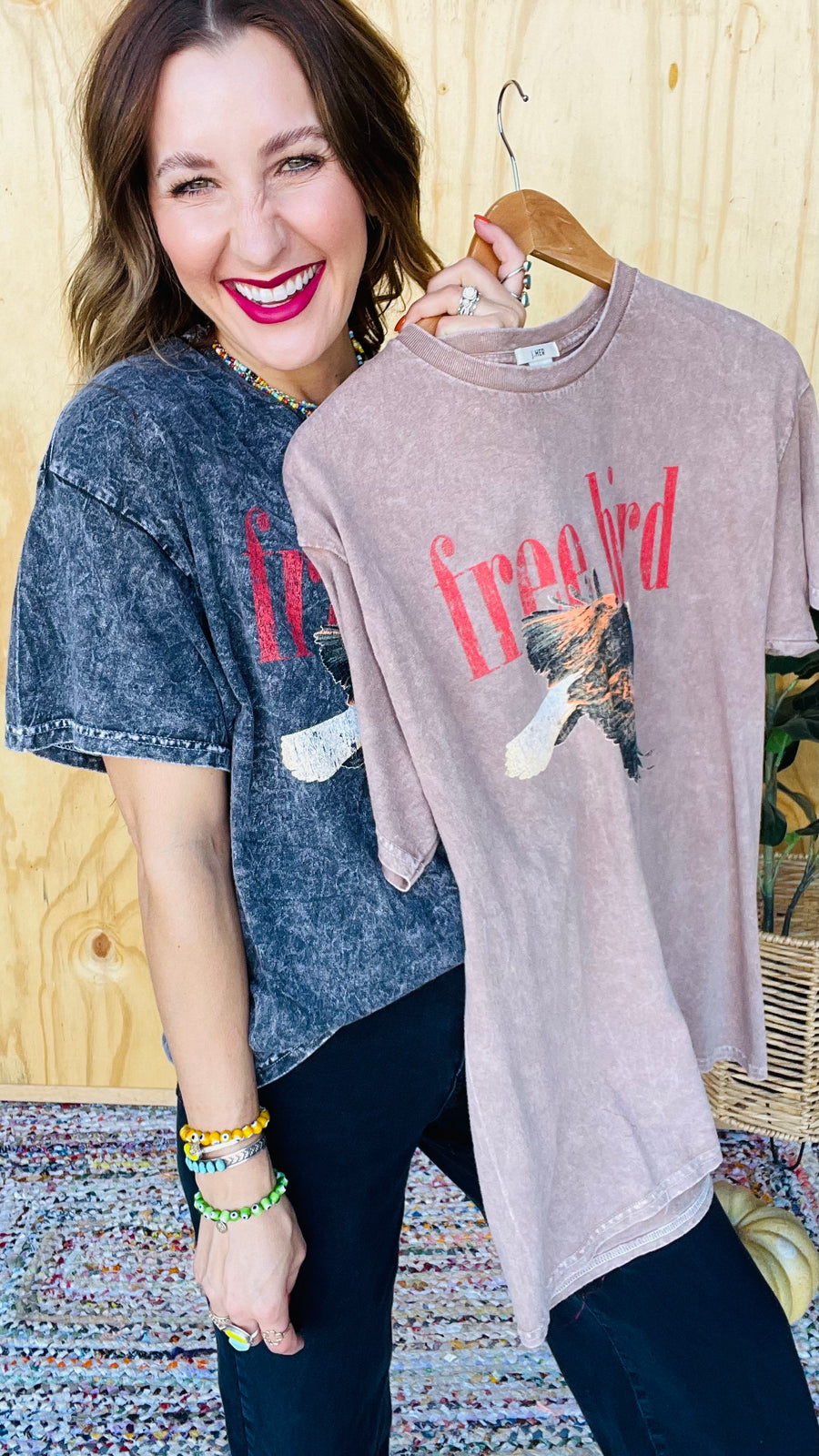Free Bird Mineral Washed Graphic Tee- Black or Mocha