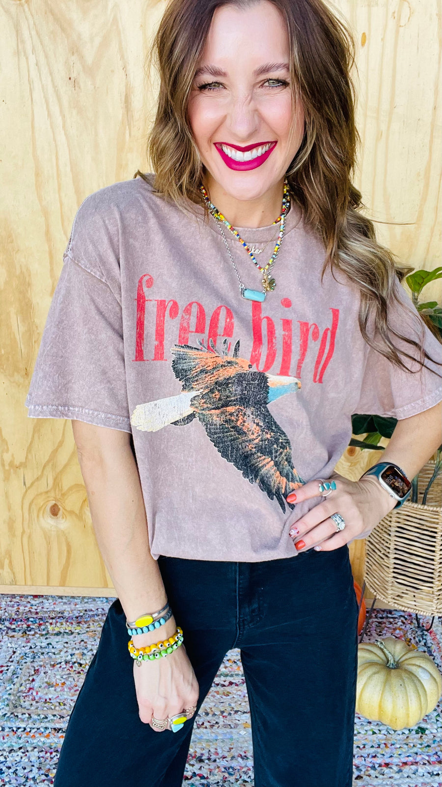 Free Bird Mineral Washed Graphic Tee- Black or Mocha