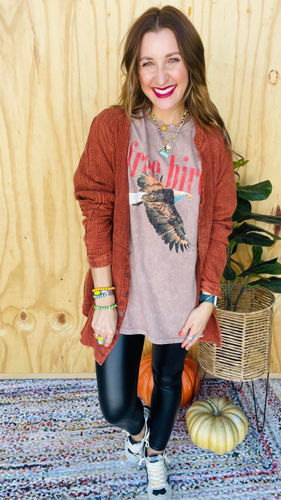 Free Bird Mineral Washed Graphic Tee- Black or Mocha