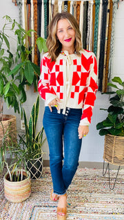 Queen Of Hearts Houndstooth & Check Cardigan