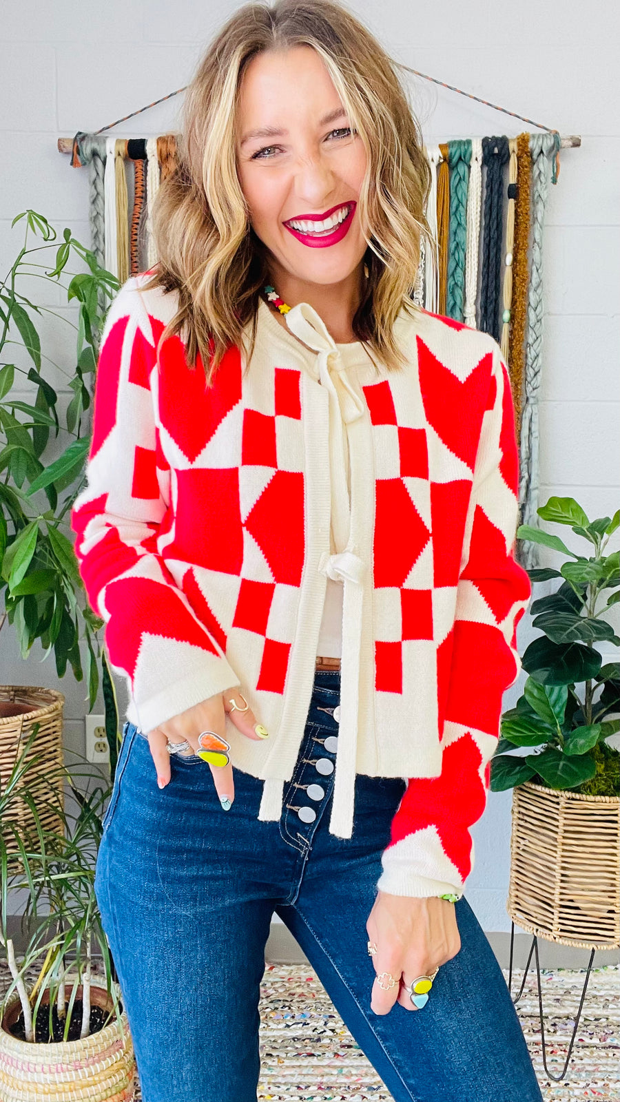 Queen Of Hearts Houndstooth & Check Cardigan