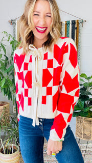 Queen Of Hearts Houndstooth & Check Cardigan