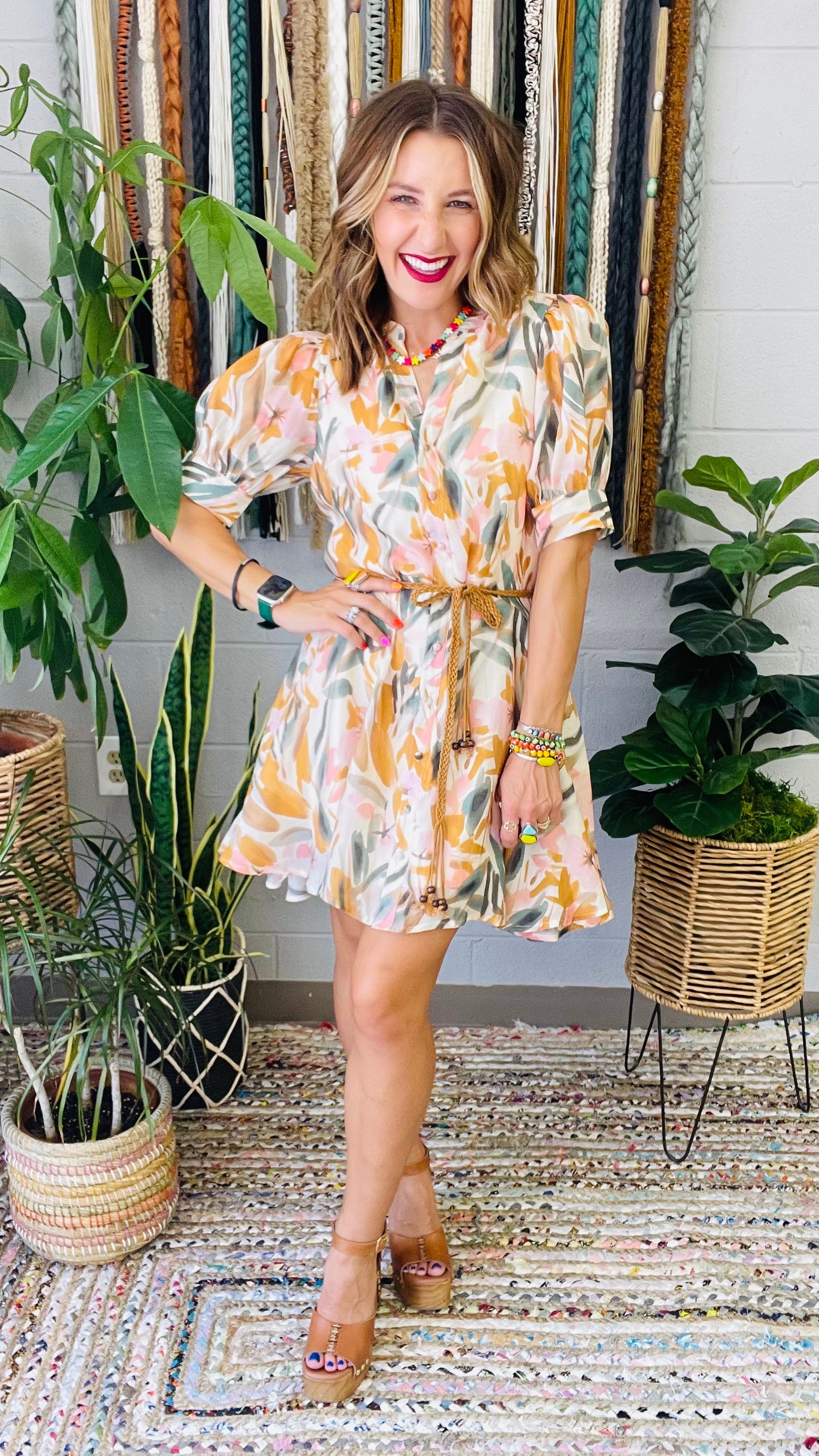 Golden Meadow Floral Mini Dress