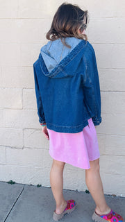 Oversized Raglan Sleeve Denim Jacket- Dark Wash