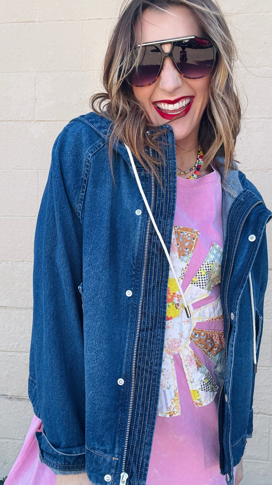 Oversized Raglan Sleeve Denim Jacket- Dark Wash