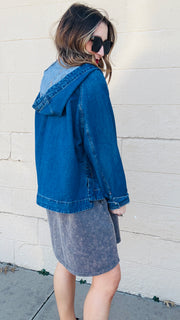 Oversized Raglan Sleeve Denim Jacket- Dark Wash