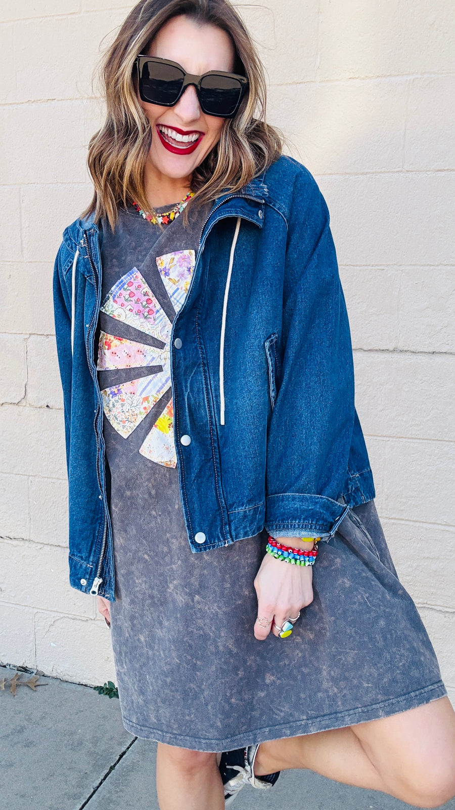 Oversized Raglan Sleeve Denim Jacket- Dark Wash