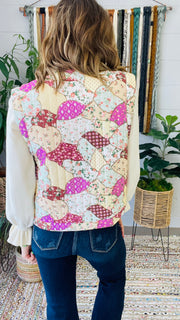 Floral Meadow Patchwork Puff Quilted Vest