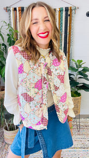 Floral Meadow Patchwork Puff Quilted Vest