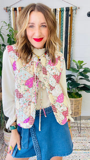 Floral Meadow Patchwork Puff Quilted Vest