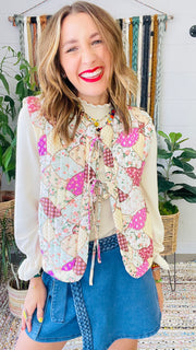 Floral Meadow Patchwork Puff Quilted Vest