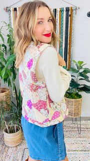 Floral Meadow Patchwork Puff Quilted Vest