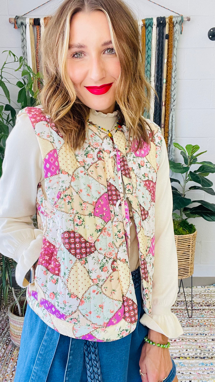 Floral Meadow Patchwork Puff Quilted Vest