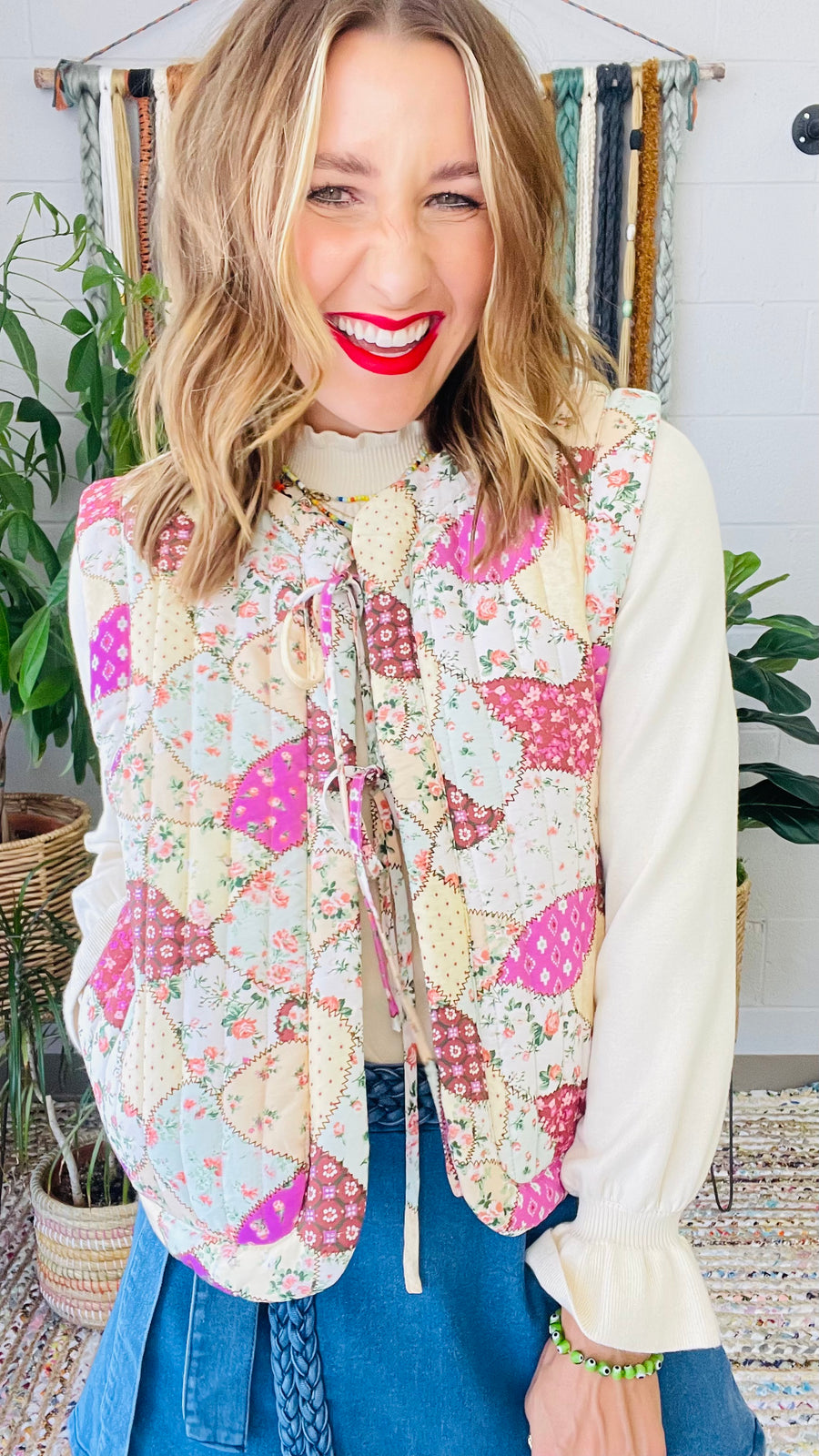 Floral Meadow Patchwork Puff Quilted Vest