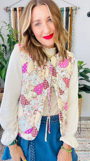 Floral Meadow Patchwork Puff Quilted Vest