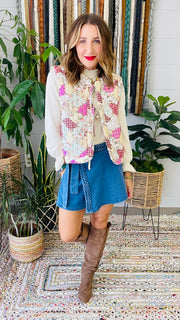 Floral Meadow Patchwork Puff Quilted Vest