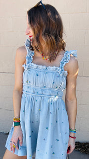 Piper Floral Embroidered Denim Romper