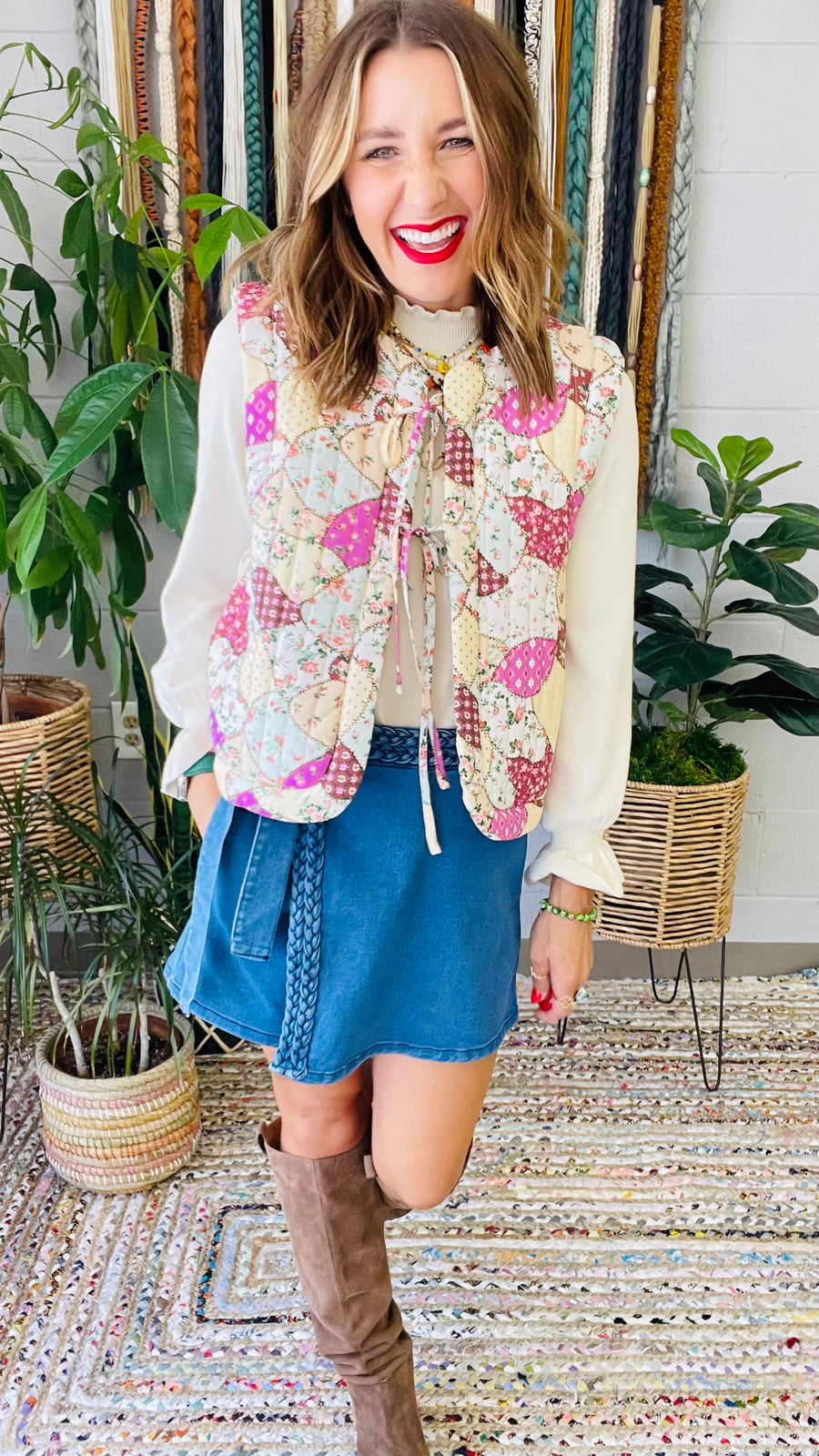 Floral Meadow Patchwork Puff Quilted Vest