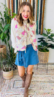 Floral Meadow Patchwork Puff Quilted Vest