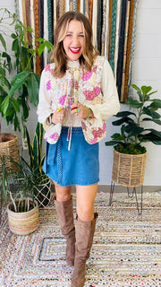 Piper Floral Embroidered Denim Romper