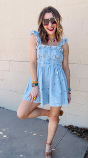 Piper Floral Embroidered Denim Romper